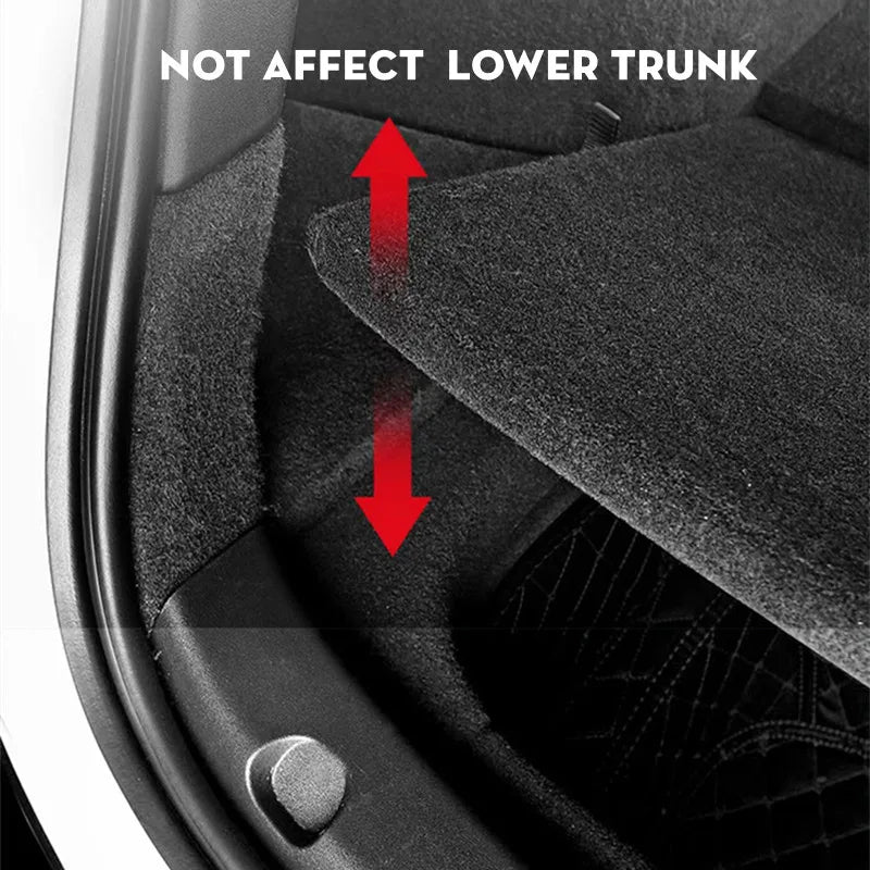 Futhope Car Trunk Side Storage Box for Tesla Model Y 2018-2024 – Hollow Cover Organizer with Flocking Mat & Partition Board