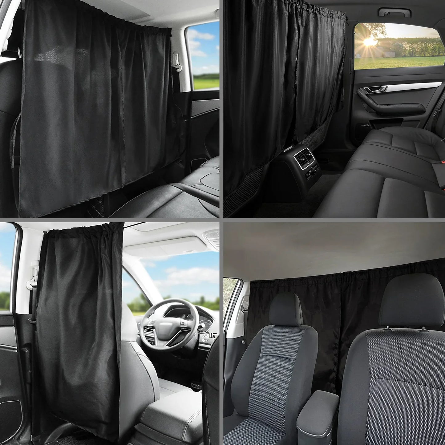 3Pcs Universal Car Privacy Curtains Set | Taxi Divider Curtain for Kids, Babies | Blackout Curtains for Travel, Camping, Sleeping