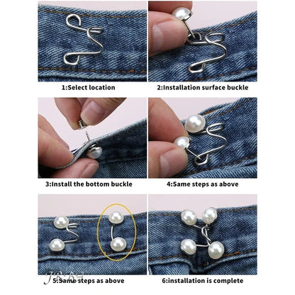 2Pcs Adjustable Metal Jeans Waist Tightener Buckle Set – Nail-Free Detachable Snap Button Fastener for Pants Waist Adjustment & Household Clothing Repair