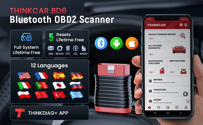 THINKCAR BD6 OBD2 Scanner – Full System Diagnostic, Oil, IMMO, ETS & Brake Reset, Lifetime Free Updates via THINKDIAG App