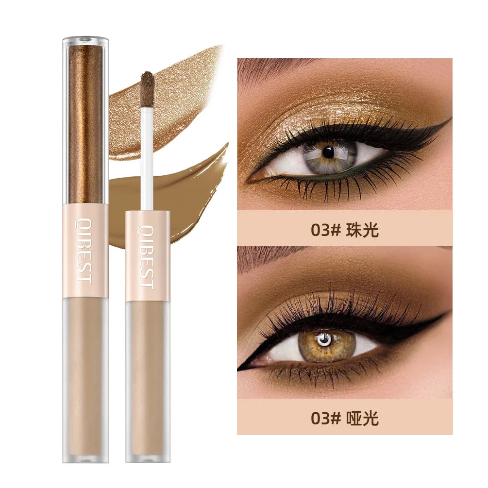 QIBEST Double-Head Glitter Liquid Eyeshadow – Contour Blush, Shimmer & Matte Pigment for Natural Cheek & Eye Makeup