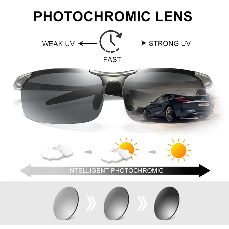 CLLOIO Aluminum Photochromic Sunglasses – Polarized Day & Night Chameleon Glasses for Men, Anti-Glare, UV Protection, Color Changing Sun Glasses