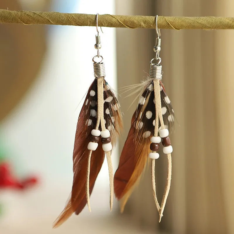 Red Feather Tassel Earrings - Bohemian Beaded Fashion Jewelry Accessories for Women