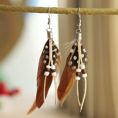 Red Feather Tassel Earrings - Bohemian Beaded Fashion Jewelry Accessories for Women