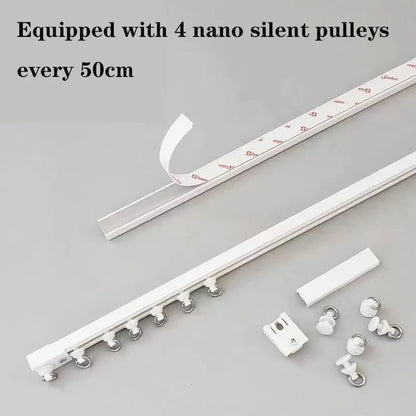 Self-Adhesive Curtain Track Nano Silent Sliding Rail, No-Drill Top & Side Mounted Window Curtain Rod Accessory for Easy Installation