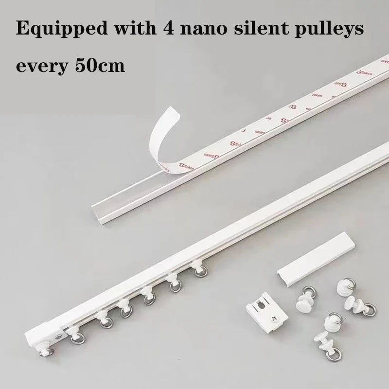 Strong Self-Adhesive Curtain Track – No Drill Nano Silent Sliding Rail System for Top & Side Mounted Window Decor Accessories