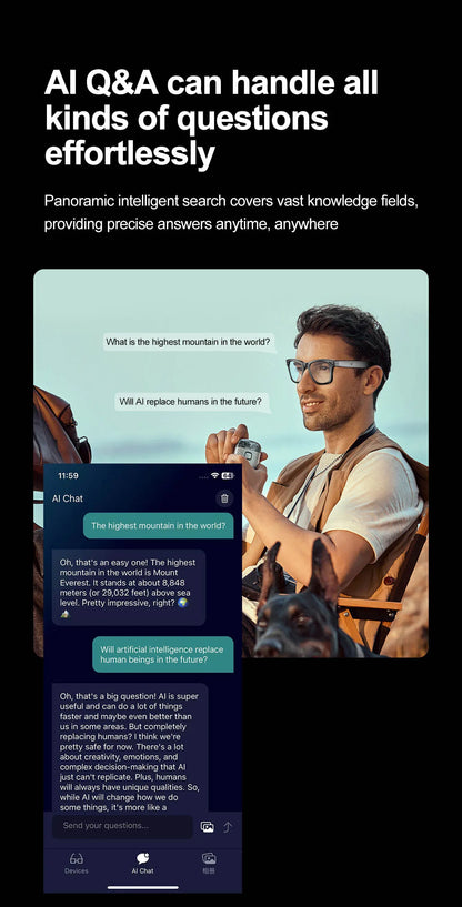 Smart AI Glasses — Video Recording, Photo Recognition, Translation, Bluetooth with 260mAh Battery, IP65 Waterproof