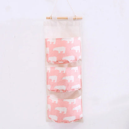 Three-Pocket Hanging Wall Storage Bag – Cotton Linen Organizer for Bedroom, Living Room & Kitchen