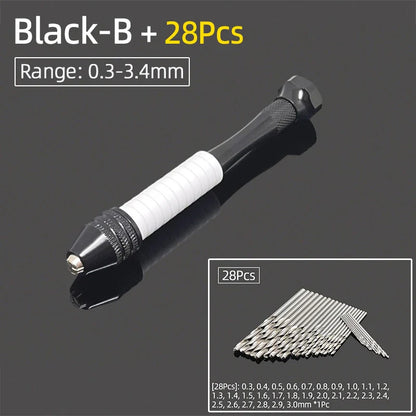 Mini Aluminum Hand Drill 0.3–3.4mm – Keyless Chuck Micro Rotary Tool with HSS Twist Drill Bit Set for Wood & DIY Crafts