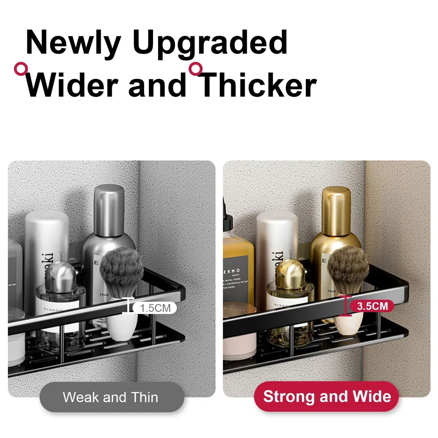 No Drill Wall-Mounted Bathroom Shelf, Shampoo Bottle Shower Corner Rack, Aluminum Toilet & Kitchen Storage Accessory