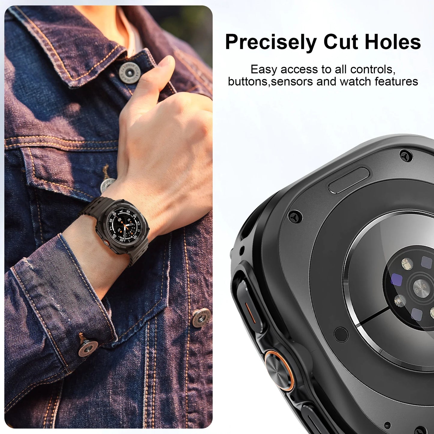 Samsung Galaxy Watch Ultra 47mm Screen Protector - Hard PC Frame Protective Bumper Case & Cover Accessories