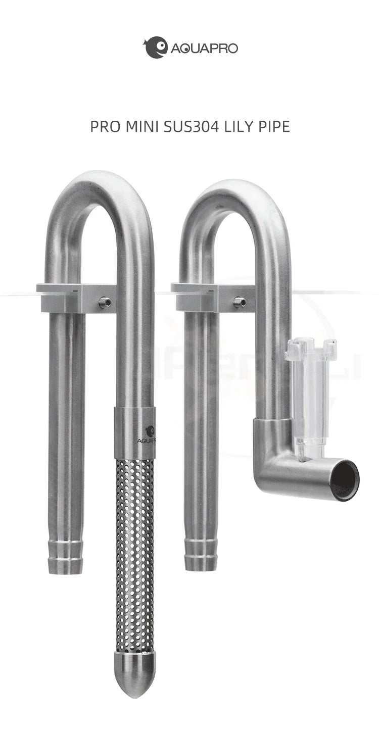 AQUAPRO Mini Stainless Steel Skimmer – Inlet & Outlet Pipes for Aquarium Fish Tanks, Filtro Accessories