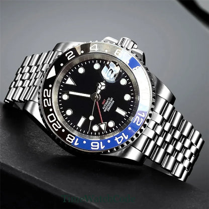 Tandorio 40mm Men’s Automatic Watch – NH34A Movement, GMT Function, Luminous Black Dial, Sapphire Crystal, Auto Date & Rotating Bezel
