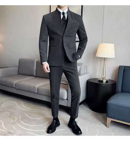 Korean Style Slim Fit Men's Wool Blazer Two-Piece Business Suit – Formal Elegant Set (M to 5XL)