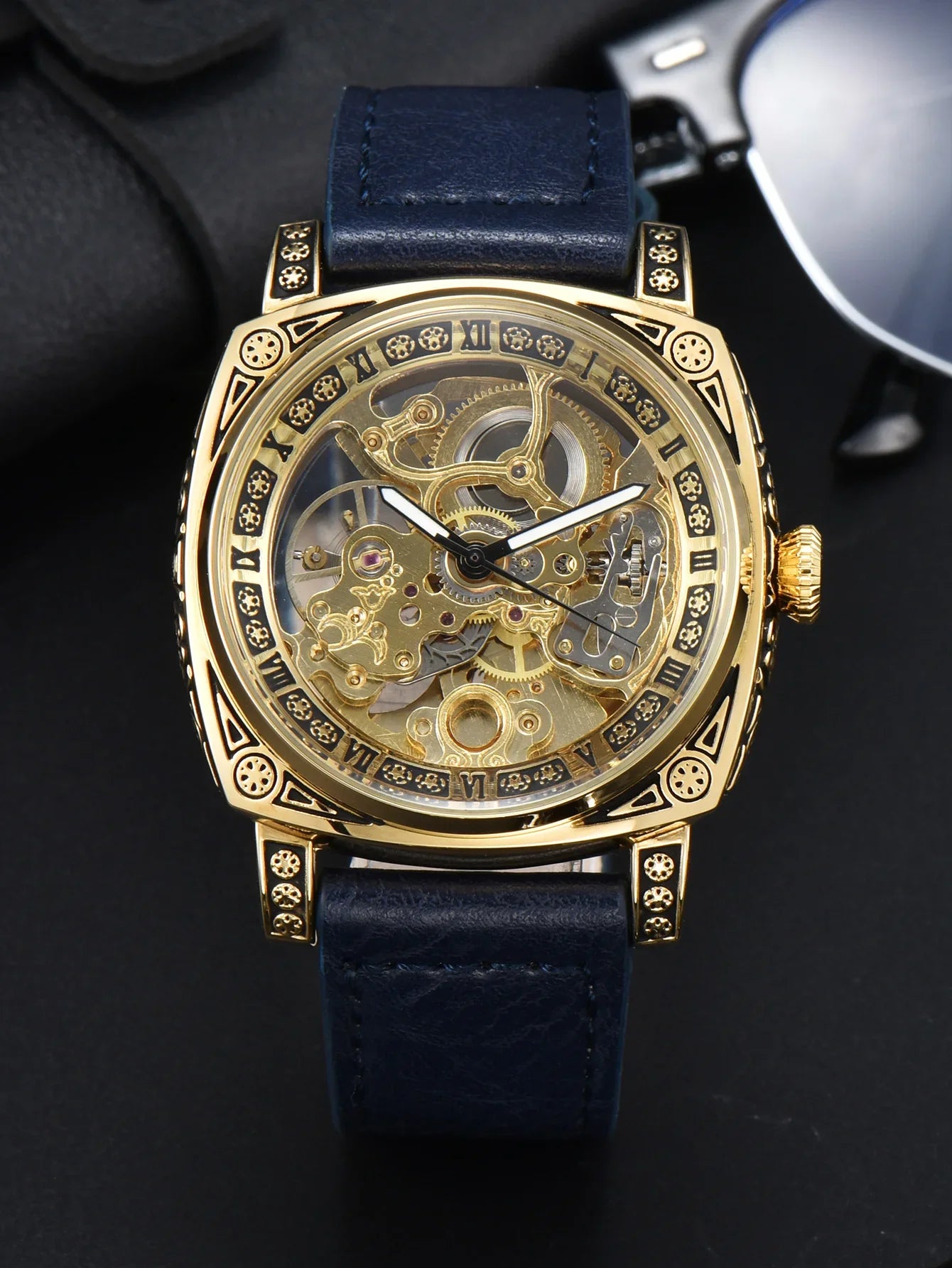 LONGLUX Automatic Mechanical Skeleton Watch – Retro Style Waterproof Leather Men’s Wristwatch, No Logo