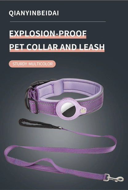 Reflective Heavy-Duty Dog Collar with Adjustable AirTag Holder — For Small, Medium & Large Dogs