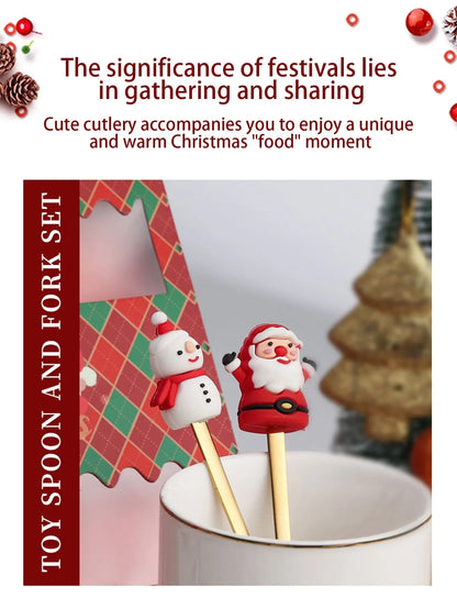 Leeseph Christmas Coffee Spoons and Forks Set - Stainless Steel Holiday Gifts for Kids (Red/Green Gift Box Set) - Available in 4 or 6 Pieces