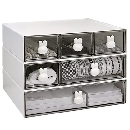 Rabbit Handle Desktop Drawer Organizer – Multi-Compartment Pencil Box for Students & Stationery