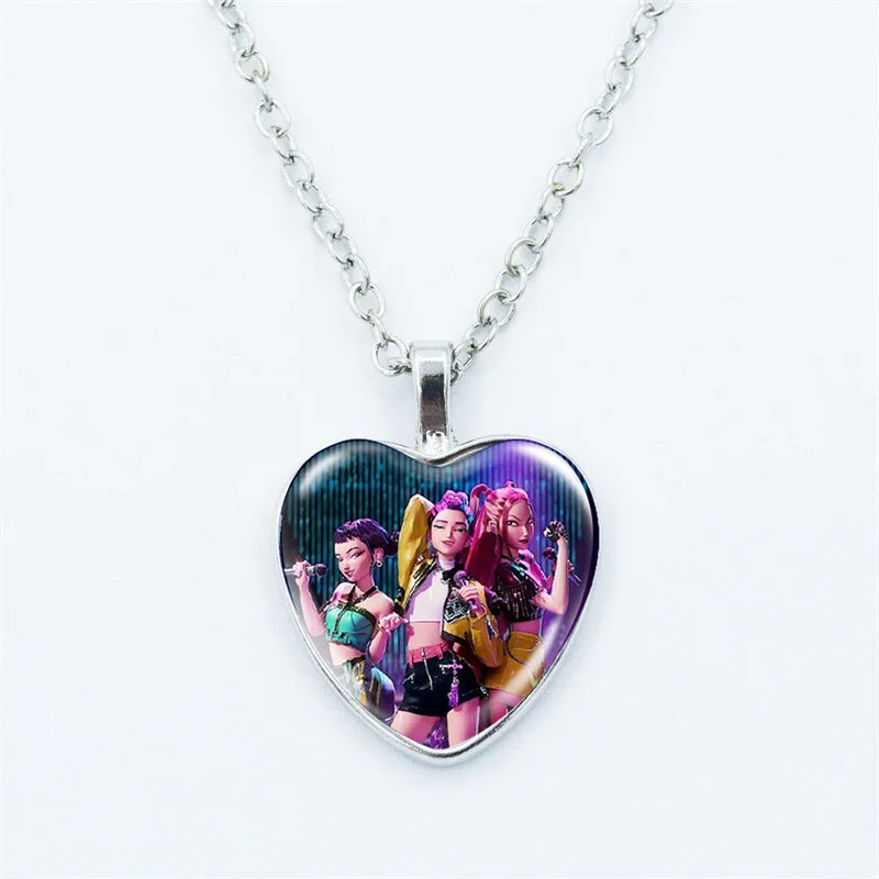 2025 KPop Demon Hunters Necklace & Bracelet Set – Kawaii Anime Jewelry for Girls, Cosplay Pendant Accessories