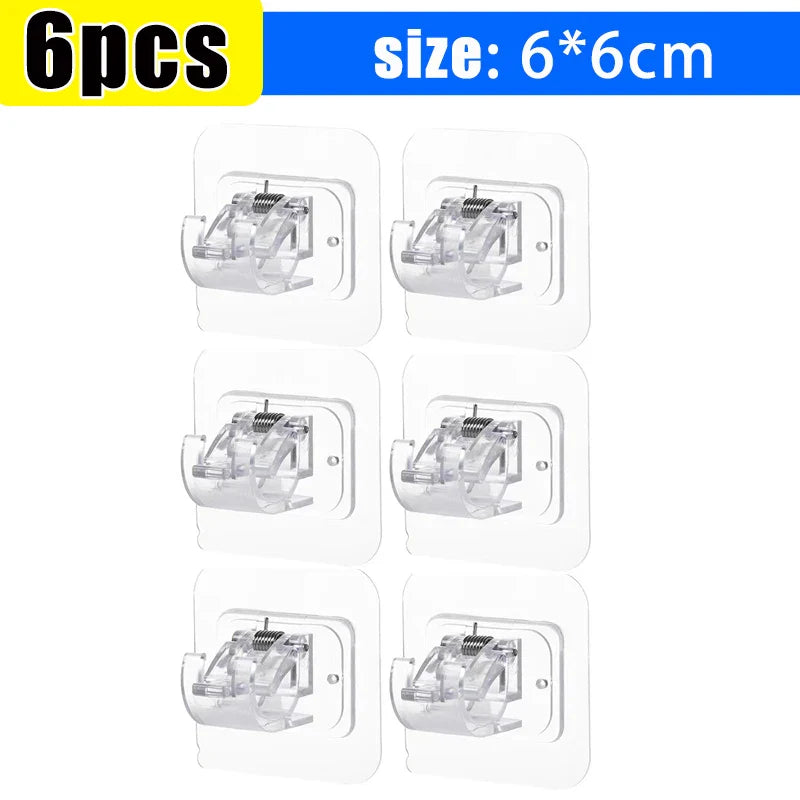 Self-Adhesive Adjustable Curtain Rod Hooks – Nail-Free Clamp Clips for Shower, Storage & Hanging Rails