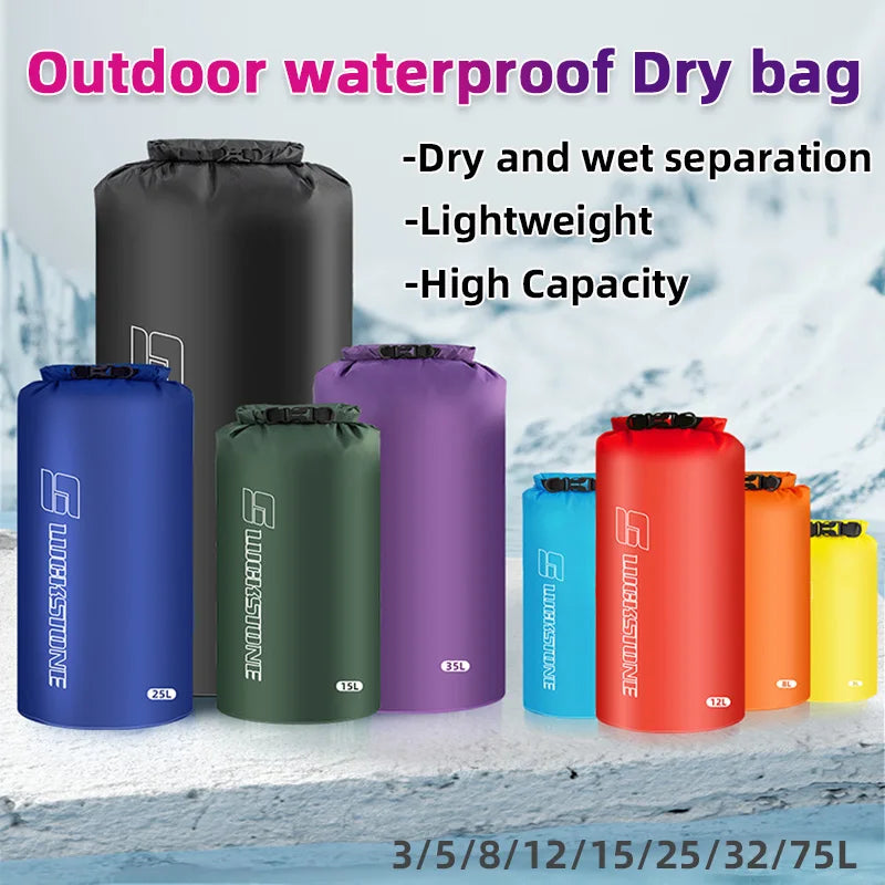 Ultralight Waterproof Dry Bag - 3L/8L/12L/15L/25L/35L/75L Storage Sack for Camping, Boating, Hiking & Rafting