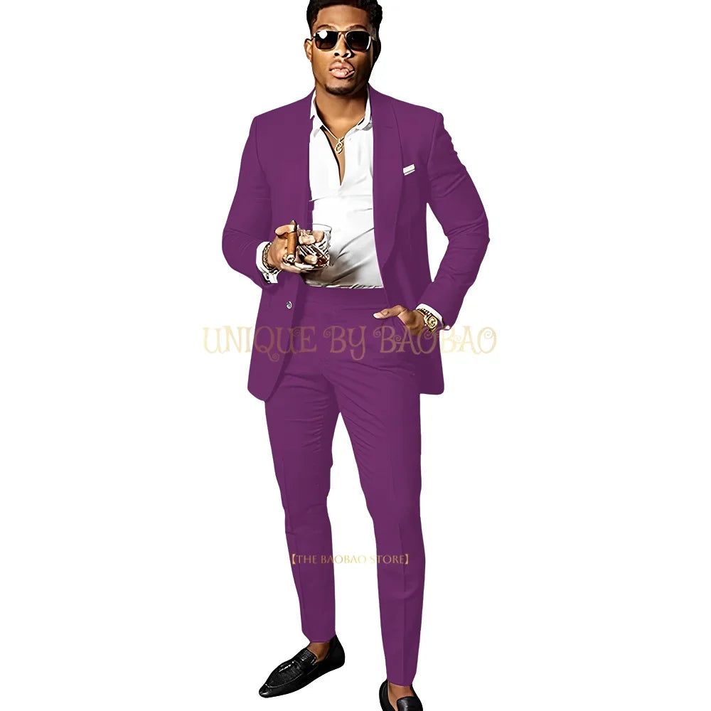 Men's Brown 2 Piece Suit - Shawl Collar Single Breasted Tuxedo Blazer & Pants Set For Wedding, Business & Formal Events
