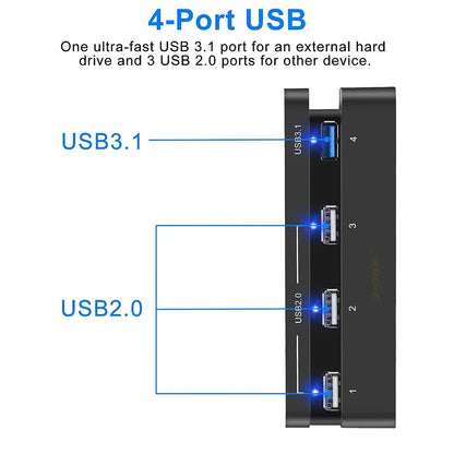 USB Hub Expansion Adapter for PS4 Slim – 3 USB 2.0 + 1 USB 3.0 Ports, High-Speed Plug & Play Charger for Controllers   1/2