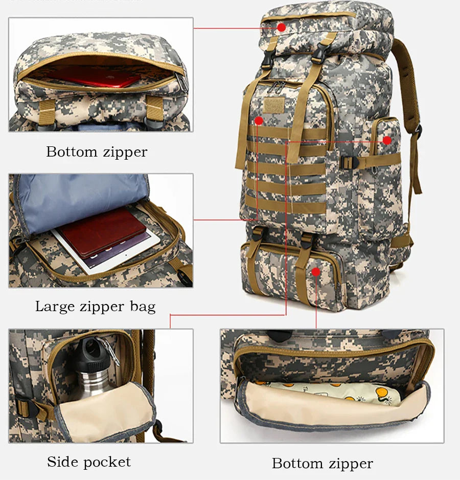 Men’s Outdoor Camouflage Backpack – Large Waterproof Military, Travel & Hiking Backpack