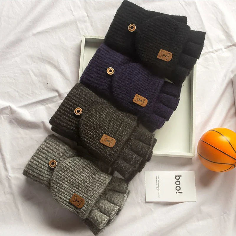 Thick Knitted Fingerless Gloves - Winter Warm Touch Screen Gloves for Men and Women, Half Finger Student Gloves