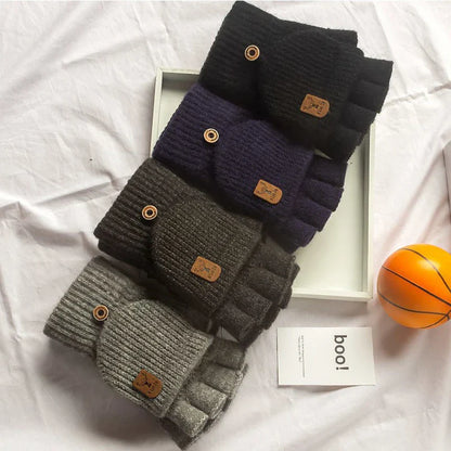 Thick Knitted Fingerless Gloves - Winter Warm Touch Screen Gloves for Men and Women, Half Finger Student Gloves