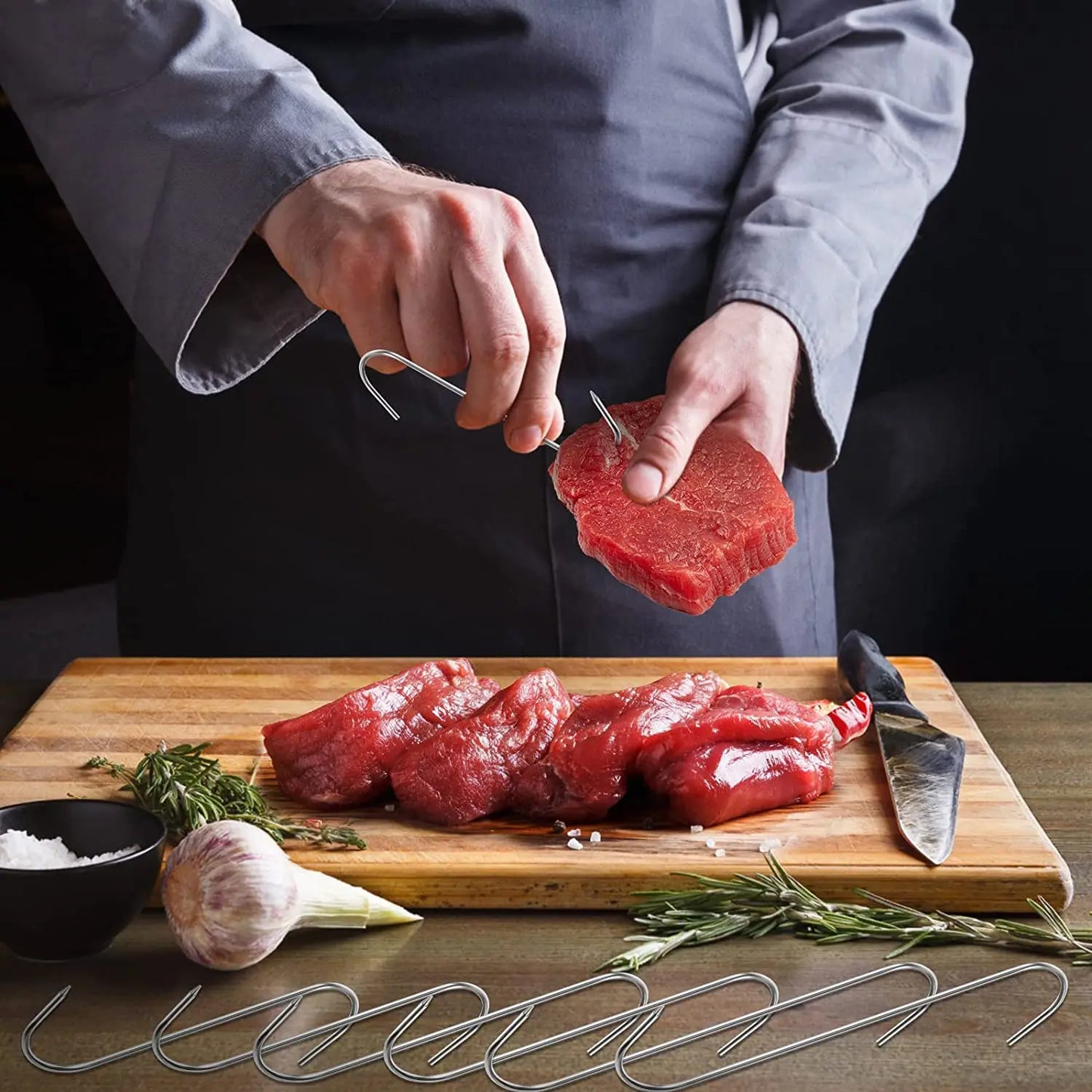 Premium Stainless Steel S Hook for Smoking, Butchering, and BBQ - Ideal for Chicken, Pork, Sausage, and Bacon
