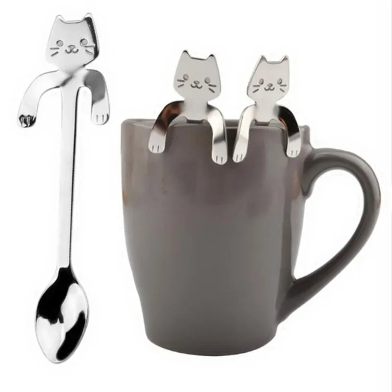 Stainless Steel Coffee Spoon – Cute Cat Shape Teaspoon for Dessert, Snack, Ice Cream, Mini Spoons, Tableware Kitchen Tools