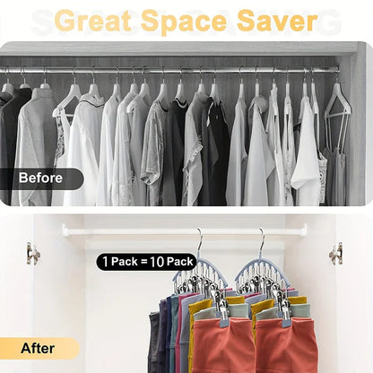 1/2/3PCS Closet Storage Hanger with 10 Clips - Space-Saving Hanging Organizer for 40 Pairs of Leggings - Black