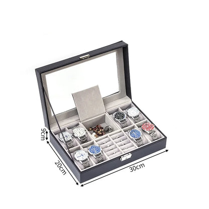 PU Leather Jewelry & Watch Organizer Box — Storage Case for Rings, Earrings, Bracelets, Perfect Gift Casket