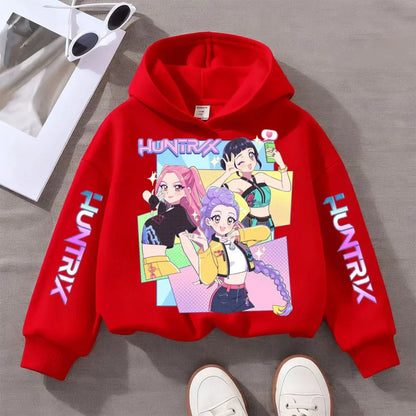 KPop Devil Hunter Printed Kids Hoodie – Autumn & Winter Warm Casual Sweatshirt for Boys & Girls