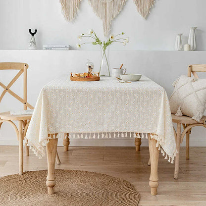 Charming Korean Style Small Daisy Cotton Tablecloth - Elegant Floral Rectangle Cover for Tea Tables, Kitchen, Wedding, and Dining Room Decor