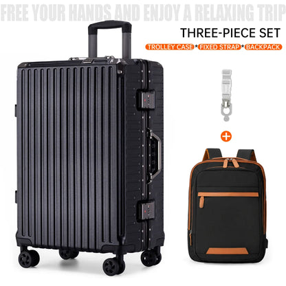 Aluminum Frame Rolling Luggage – 20/24/26/28 Inch Suitcase with USB Port, Combination Lock & Wheels