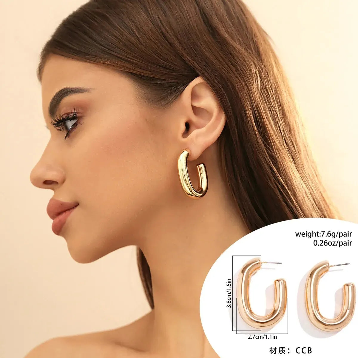 Vintage U-Shape Link Hoop Earrings – Geometric Punk Metal Jewelry for Women
