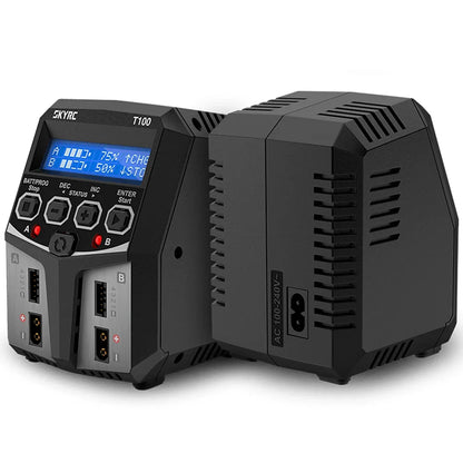 SKYRC T100 AC Dual 5A Lipo Battery Charger — 2x50W Balance Charger for 2-4S NiMH, NiCd, LiPo, LiFe, LiIon, LiHV RC Cars