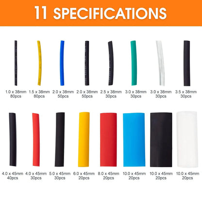 580/560Pcs Heat Shrink Tubing Kit – EVA Material, 6 Colors & 11 Sizes for Electrical Insulation, Repairs & Wire Connections