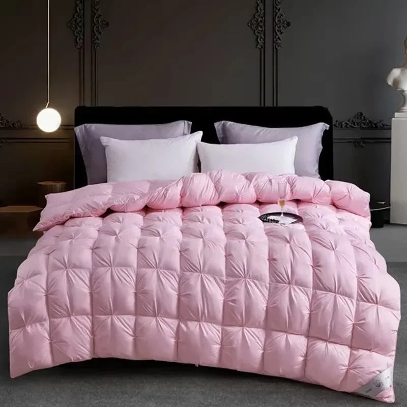 Premium White Goose Down Comforter – Winter Warm Feather Duvet, Lightweight & Cozy, Queen/King Size, Pinch Pleated 3D Design