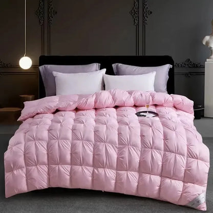 Premium White Goose Down Comforter – Winter Warm Feather Duvet, Lightweight & Cozy, Queen/King Size, Pinch Pleated 3D Design