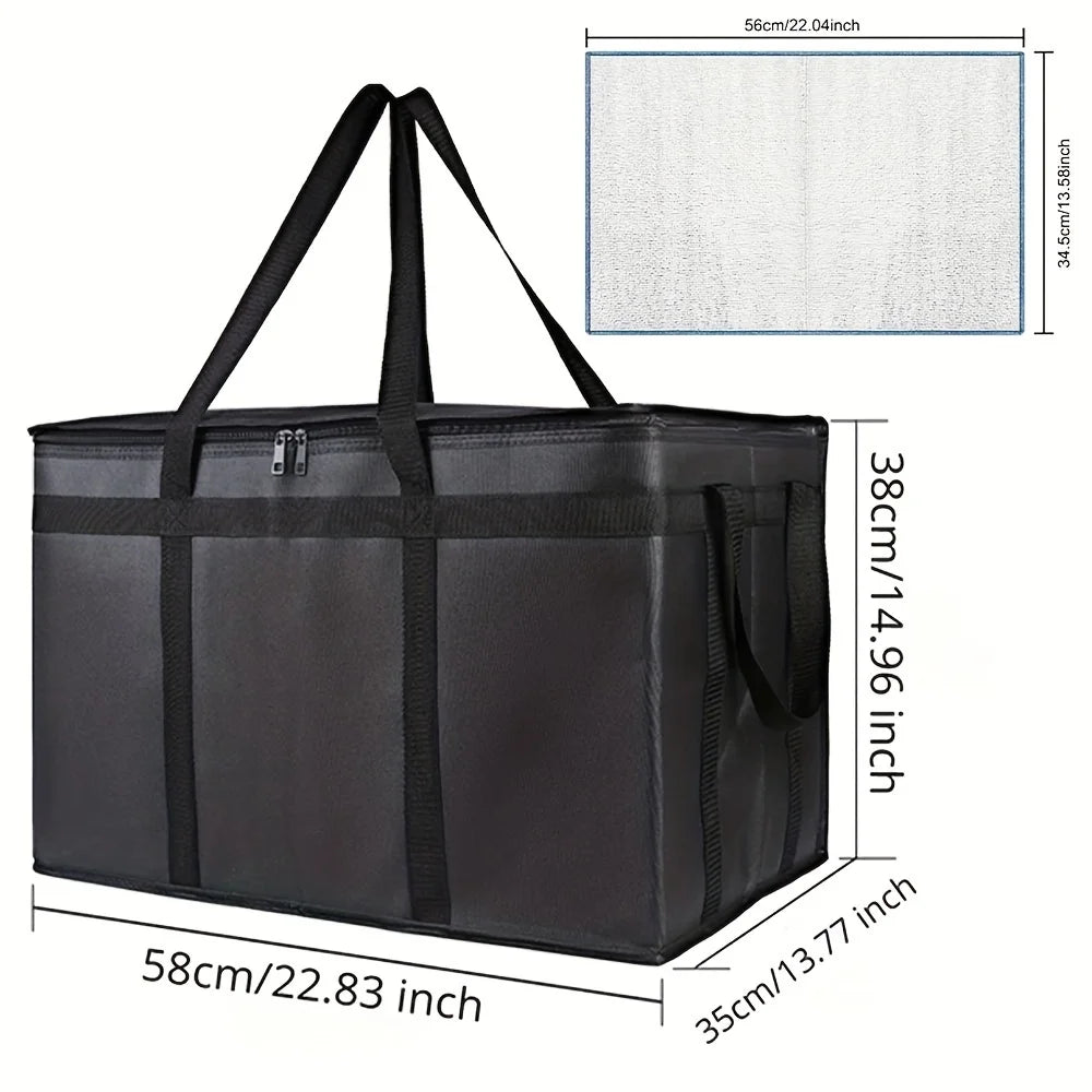 XXXL Large Capacity Insulated Pizza Delivery Bag — Reusable Warming Bag with Removable Hard Bottom, 3-Layer Thermal Bag