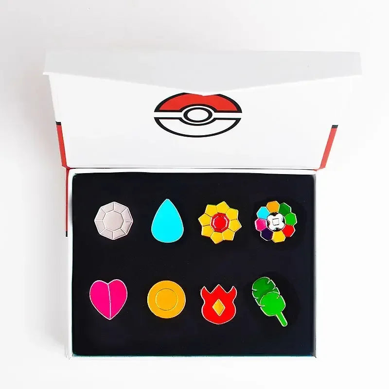 Set of 8 Pokémon Gym Badge Pins – League Region Brooches from Kanto, Johto, Hoenn, Sinnoh, Unova, Kalos & Orange Islands