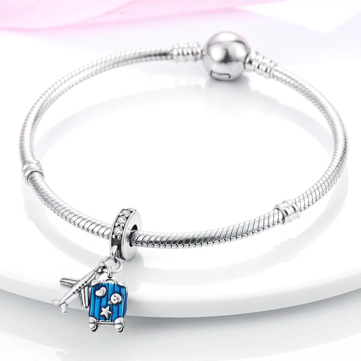 MULA Silver-Plated Sunflower & Four-Leaf Clover Dangle Charms - DIY 3MM Snake Chain Bracelet