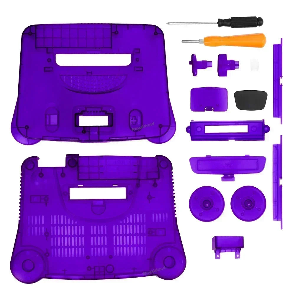 2-Pack Transparent Orange & Purple N64 Replacement Housing Shell – Translucent Case for Nintendo N64 Console