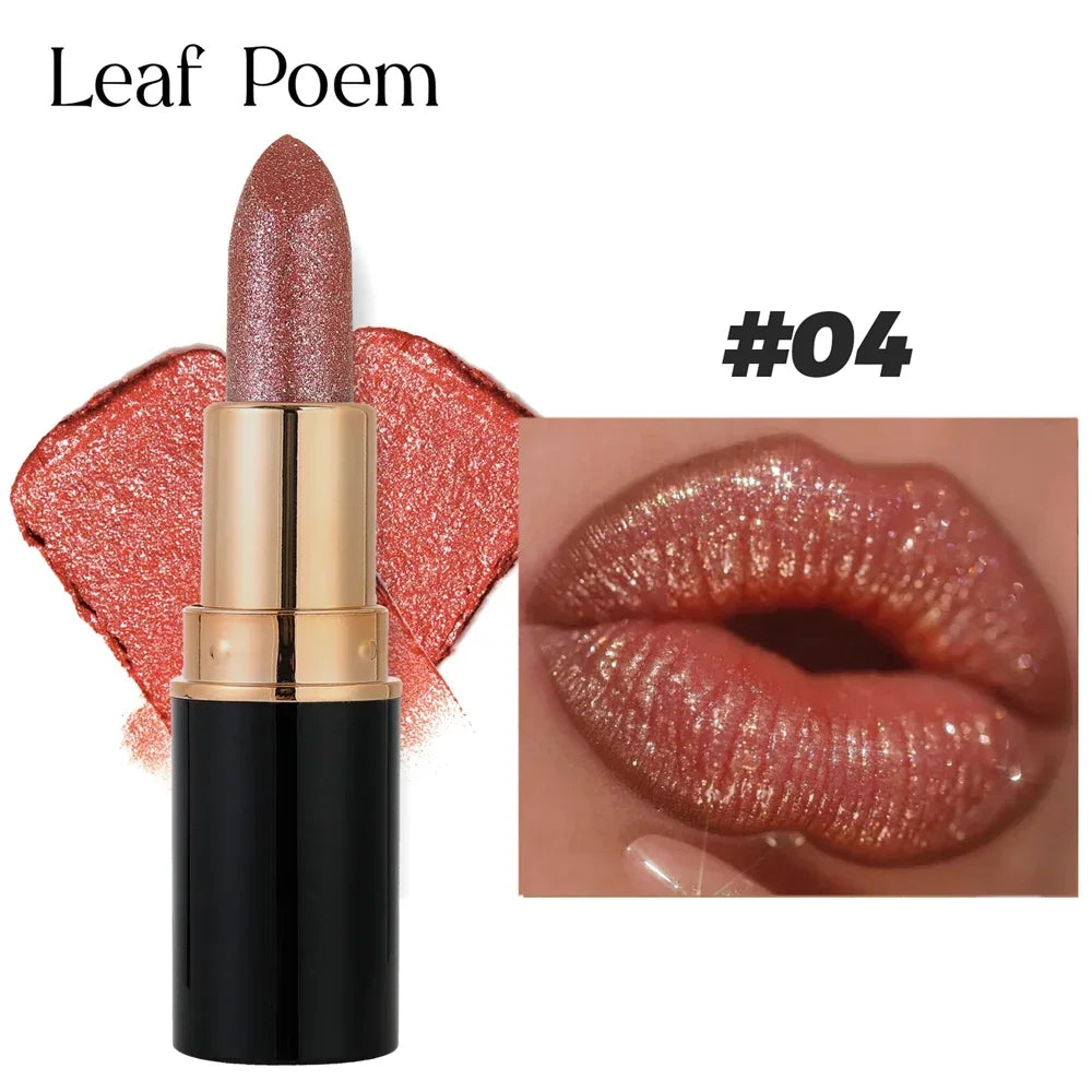 6 Colors Glitter Metallic Lipstick – Waterproof, Long-Lasting Diamond Pearlescent Lip Gloss for Moisturizing Sexy Lips