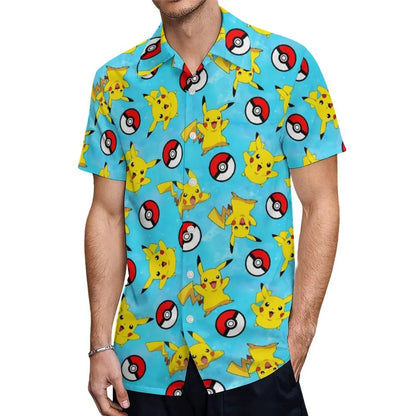 Summer Men's Short Sleeve Shirt – Cute Animal Print, Open Button Lapel, Comfortable Casual Top