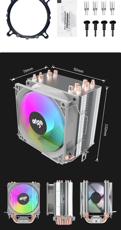 Aigo CPU Cooler — 2/4/6 Heat Pipe Radiator with 3-Pin PWM Silent RGB Fan for Intel LGA 1700/1150/1155/1156/1366 & AMD AM2/AM3/AM4