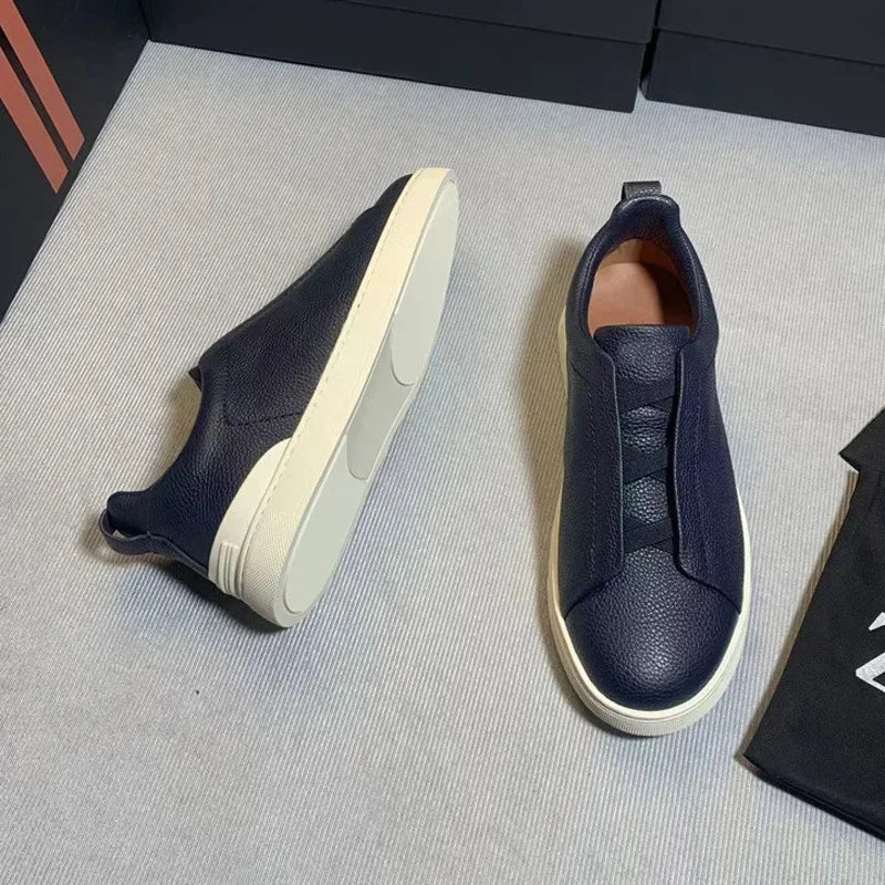 Men's Summer Casual Shoes — Top Layer Cow Leather, Breathable Luxury Deer Skin Slip-On Sneakers